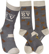 NEVER RV ALONE Unisex Adult With DOGS Socks Primitives by Kathy Brand