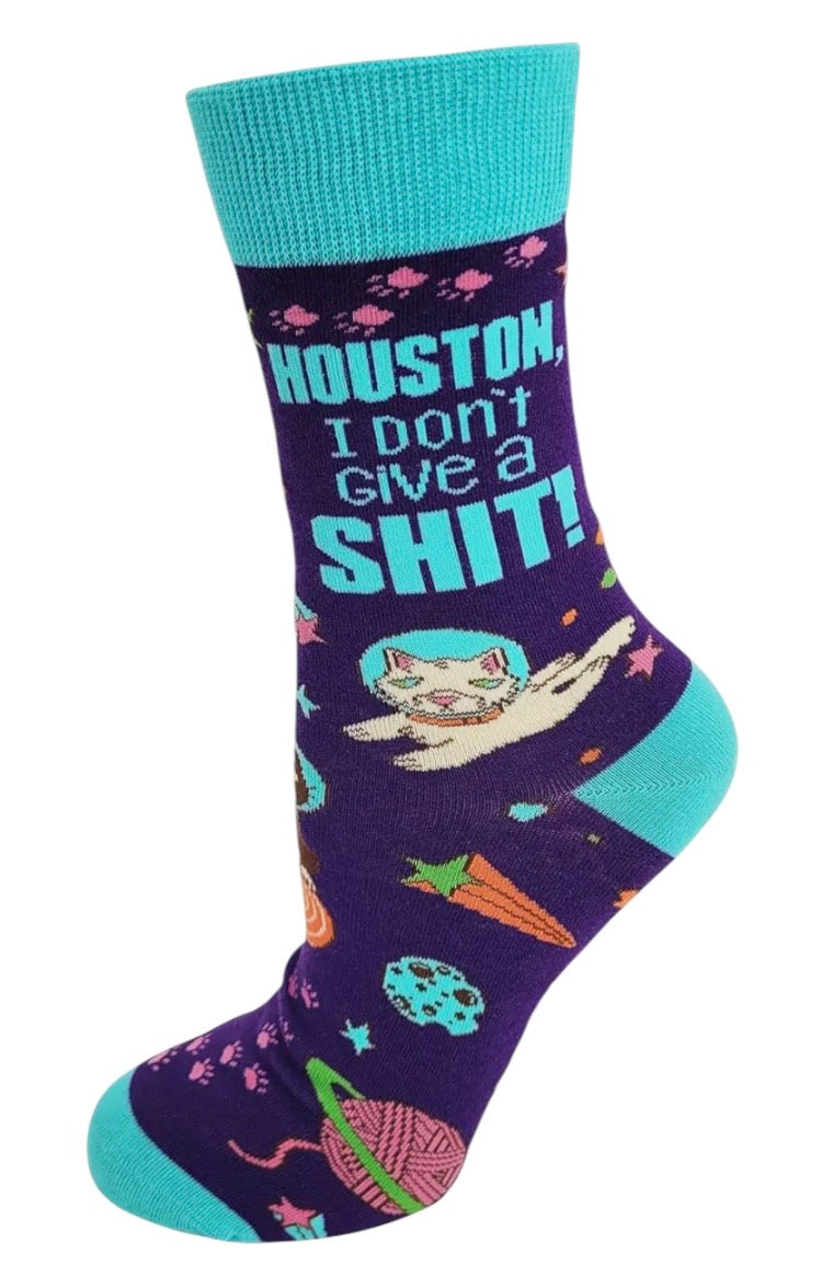 HOUSTON I DON’T GIVE A SHIT Ladies Space Cats Socks Fabdaz Brand