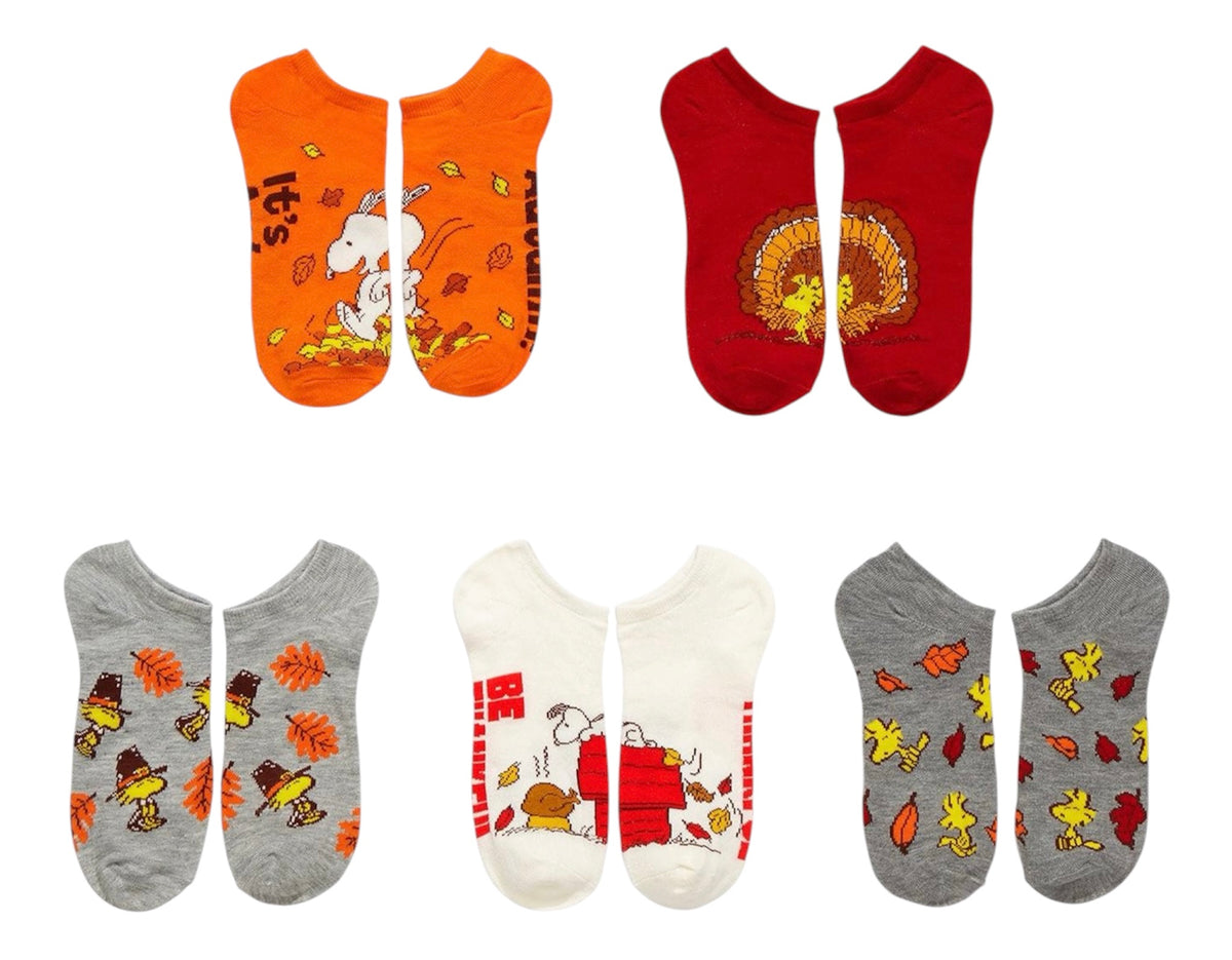 PEANUTS Ladies THANKSGIVING 5 Pair Of No Show Socks ‘BE THANKFUL’ (Choose Style)