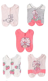 STRAWBERRY SHORTCAKE Ladies 5 Pair of No Show Socks With CUSTARD THE CAT - Novelty Socks And Slippers