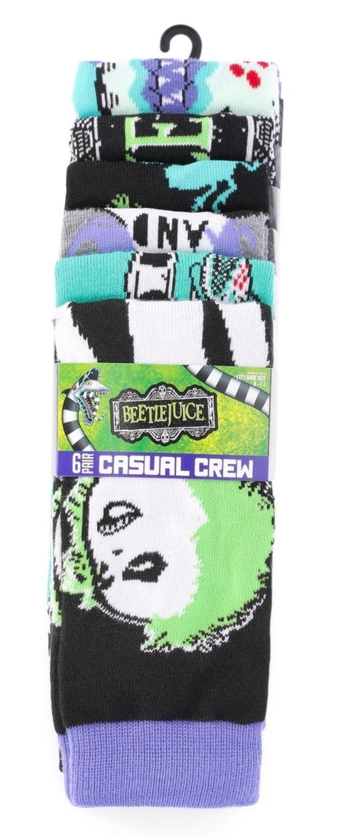 BEETLEJUICE Movie Men’s 6 Pair Of Socks BIOWORLD Brand ‘I Myself Am Strange & Unusual’