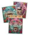 FUNNY COFFEE SAYINGS Set Of 3 Swedish Dishcloths ‘FUCK DECAF’ Steam Middle Finger