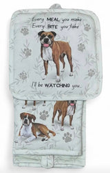 DOG & CAT 3 Piece Oven Mitt & Tea Towel Set By E&S Pets (CHOOSE BREED) - Novelty Socks And Slippers