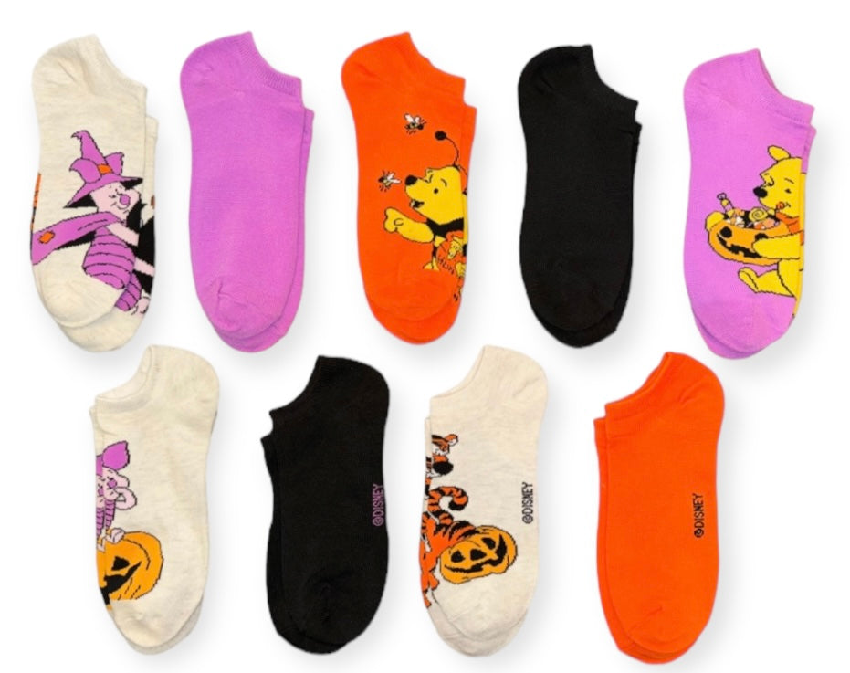DISNEY WINNIE THE POOH Ladies 9 Pair Of HALLOWEEN Low Show Socks PIGLET, TIGGER - Novelty Socks And Slippers