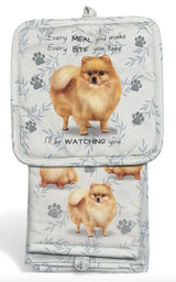 DOG & CAT 3 Piece Oven Mitt & Tea Towel Set By E&S Pets (CHOOSE BREED) - Novelty Socks And Slippers