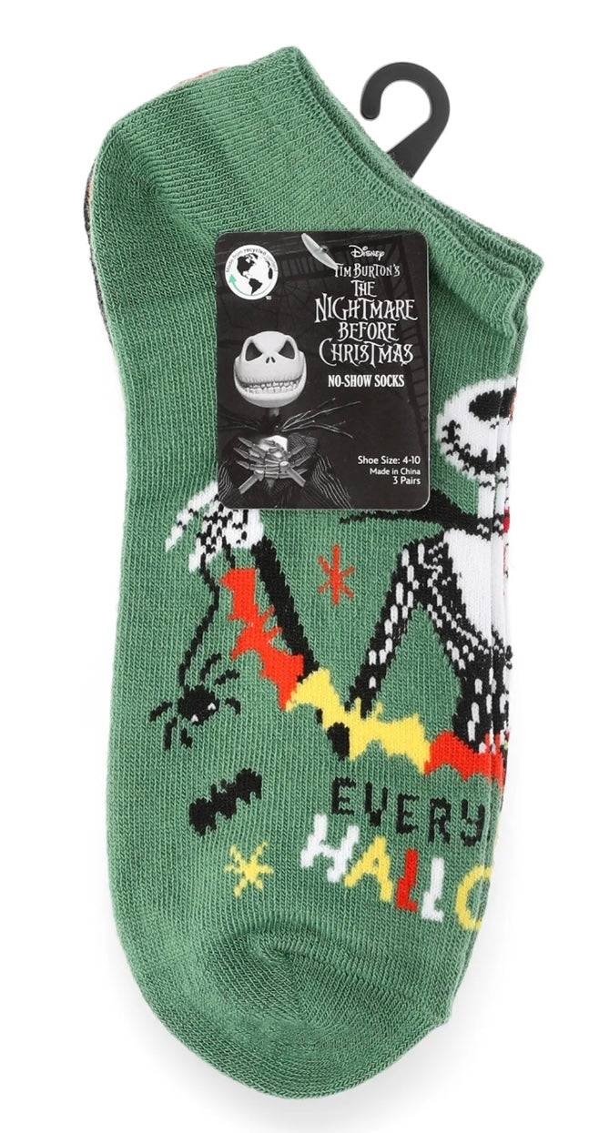 DISNEY THE NIGHTMARE BEFORE CHRISTMAS Ladies 3 Pair Of Halloween No Show Socks - Novelty Socks And Slippers