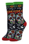 OOOH YEAH Brand Ladies DAY OF THE DEAD Sugar Skull Socks ‘HEY SUGAR’ - Novelty Socks And Slippers