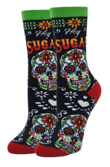 OOOH YEAH Brand Ladies DAY OF THE DEAD Sugar Skull Socks ‘HEY SUGAR’ - Novelty Socks And Slippers