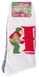 A CHRISTMAS STORY Men’s 2 Pair Of Socks FLICKS TONGUE STUCK TO POLE, ‘OH FUUDDGGEE’ - Novelty Socks And Slippers