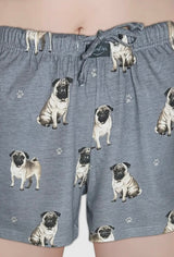 COMFIES LOUNGE PJ SHORTS Ladies PUG DOG By E&S PETS - Novelty Socks And Slippers