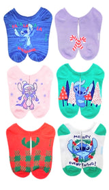 DISNEY LILO & STITCH Ladies CHRISTMAS 6 Pair Of No Show Socks ‘MERRY EVERYTHING’ - Novelty Socks And Slippers
