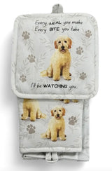 DOG & CAT 3 Piece Oven Mitt & Tea Towel Set By E&S Pets (CHOOSE BREED) - Novelty Socks And Slippers