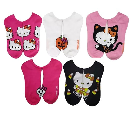 Sanrio HELLO KITTY Ladies HALLOWEEN 5 Pair Of No Show Socks HELLO KITTY IN CAT COSTUME - Novelty Socks And Slippers