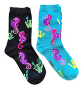 SEAHORSE Ladies 2 Pair Of Socks SEAHORSES ALL OVER FOOZYS Brand - Novelty Socks And Slippers