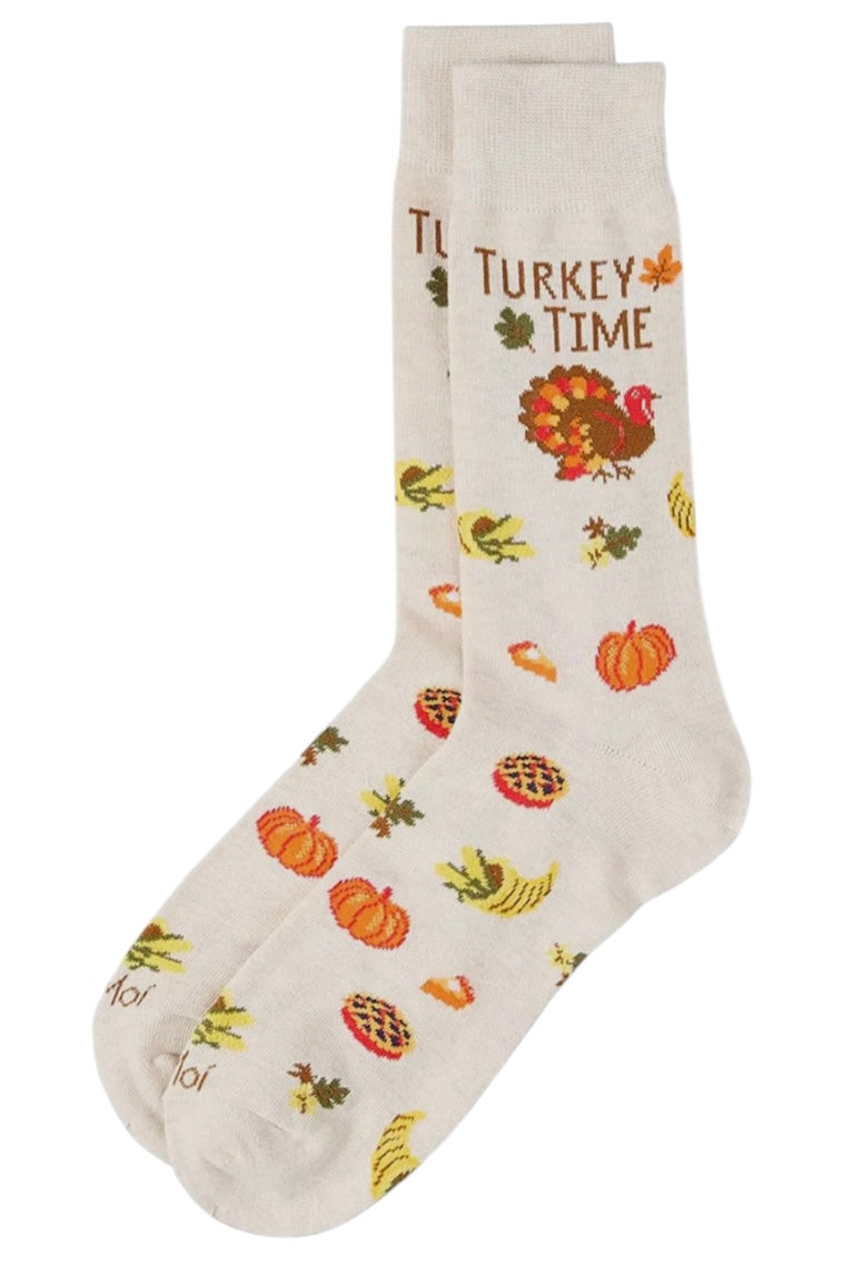 TURKEY TIME Men’s Thanksgiving Socks MeMoi Brand - Novelty Socks And Slippers