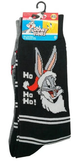 LOONEY TUNES MEN’S 2 Pair Of BUGS BUNNY CHRISTMAS SOCKS With TAZ 'HO HO HO' - Novelty Socks And Slippers