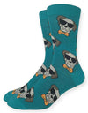 GOOD LUCK SOCK Brand Men’s DAPPER DOG Socks DOGS WEARING SUNGLASSES - Novelty Socks And Slippers