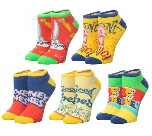 LOONEY TUNES Ladies 5 Pair Of Ankle Socks BIOWORLD Brand 'BE LOONEY'