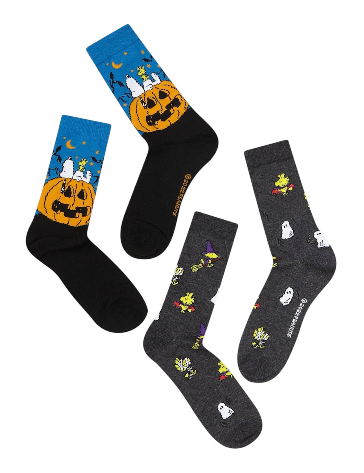PEANUTS Men’s 2 PAIR OF HALLOWEEN Socks SNOOPY, WOODSTOCK & THE GREAT PUMPKIN