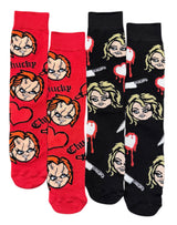 CHUCKY The Movie Men’s VALENTINES DAY 2 Pair Of Socks With Tiffany & Bleeding Hearts - Novelty Socks And Slippers
