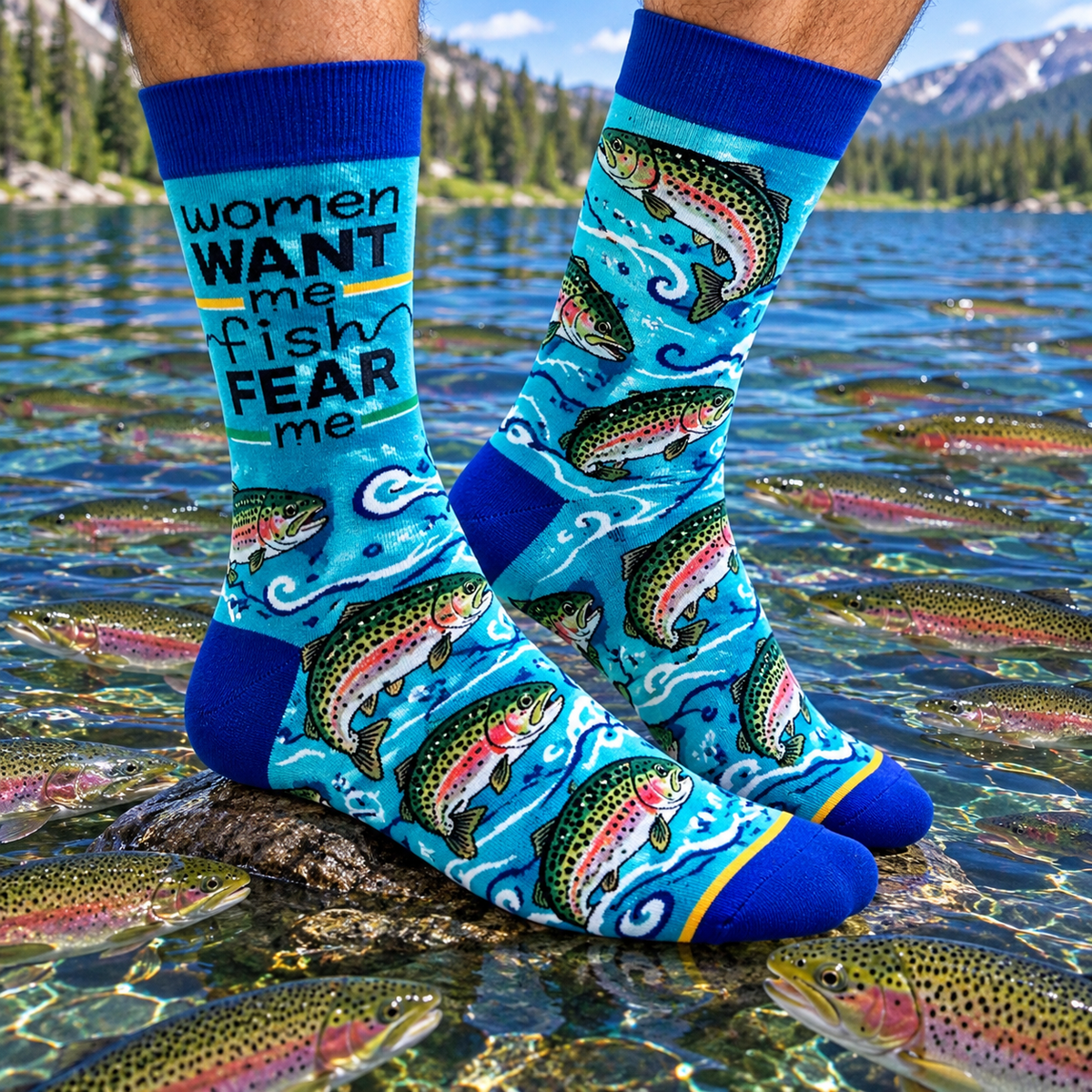 WOMEN WANT ME FISH FEAR ME Men’s FISHING Socks FABDAZ Brand - Novelty Socks And Slippers