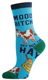 MOO BITCH GET OUT THE HAY Ladies SASSY COW Socks Oooh Yeah Brand - Novelty Socks And Slippers
