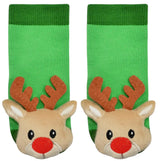 BOOGIE TOES Baby CHRISTMAS REINDEER Rattle Gripper Bottom Socks By PIERO LIVENTI - Novelty Socks And Slippers