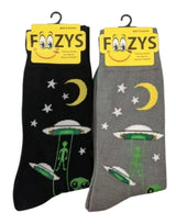 ALIENS & UFO’S MEN’S 2 PAIR OF SOCKS FOOZYS BRAND - Novelty Socks And Slippers