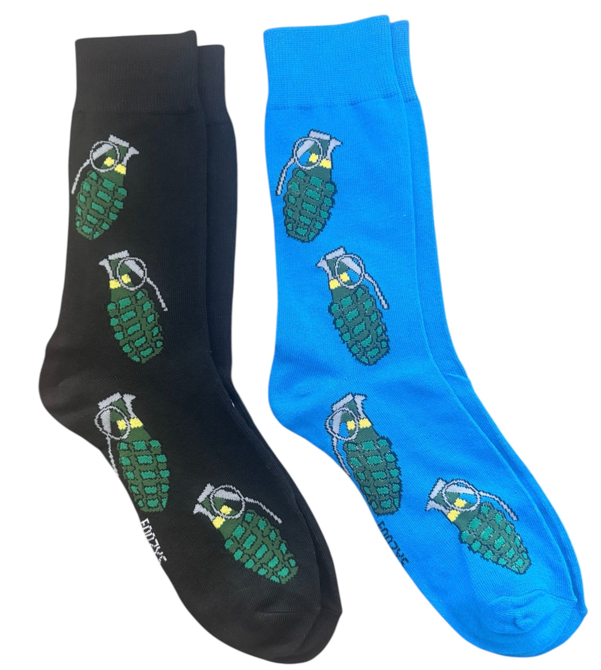 HAND GRENADE Men’s 2 Pair Of Socks GRENADES ALL OVER FOOZYS Brand - Novelty Socks And Slippers