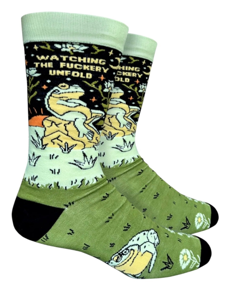 GROOVY THINGS CO Brand Men’s WATCHING THE FUCKERY UNFOLD Socks - Novelty Socks And Slippers
