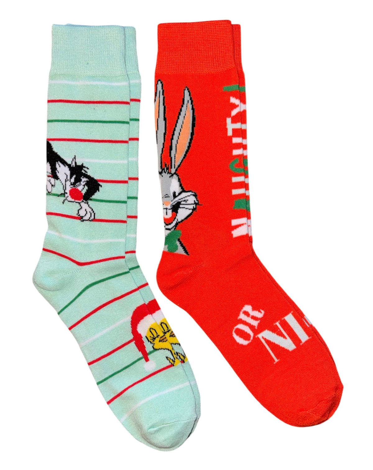 LOONEY TUNES Men’s CHRISTMAS 2 Pair Of Socks BUGS BUNNY, SYLVESTER & TWEETY BIRD ‘Naughty Or Nice’