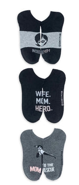 Disney THE INCREDIBLES Ladies 3 Pair Of MOTHER’S DAY No Show Socks ‘WIFE MOM HERO’ - Novelty Socks And Slippers