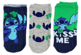 DISNEY LILO & STITCH Ladies 3 Pair of ST. PATRICKS DAY No Show Socks ‘KISS ME’ - Novelty Socks And Slippers