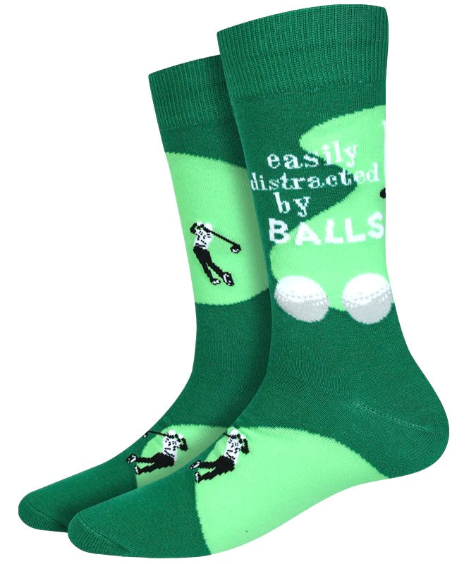 SOCK HARBOR Brand Men’s GOLF Socks ‘EASILY DISTRACTED BY BALLS’ - Novelty Socks And Slippers