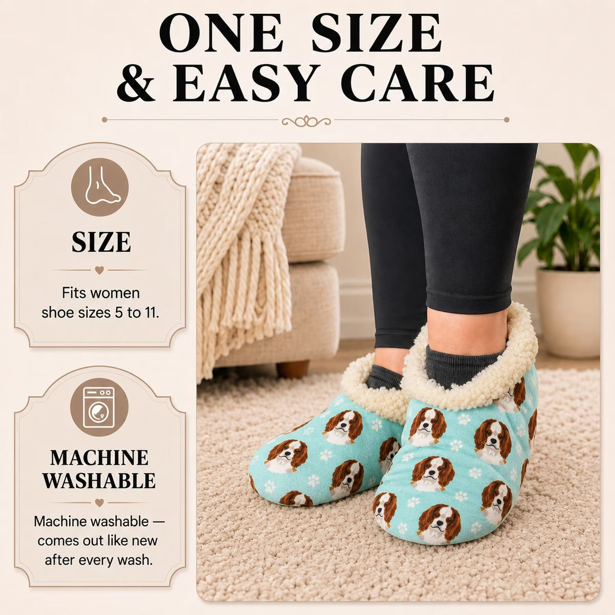 CAVALIER KING CHARLES Dog Ladies Non-Slip Slippers COMFIES BRAND By E&S Pets