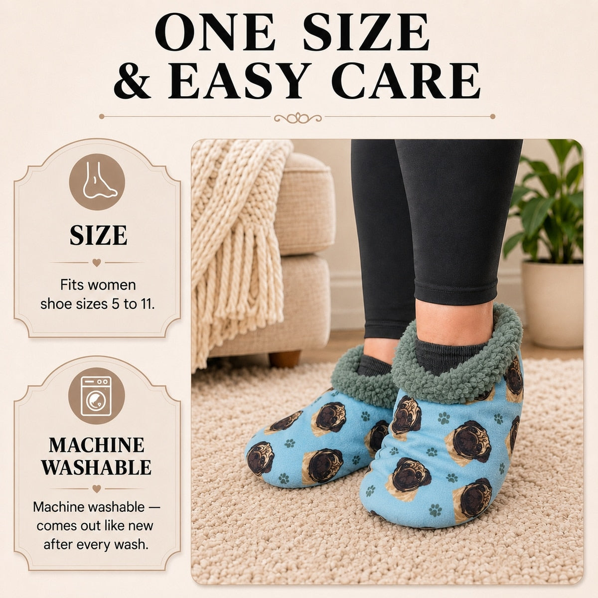 PUG Dog Ladies Non-Slip Slippers COMFIES BRAND By E&S Pets