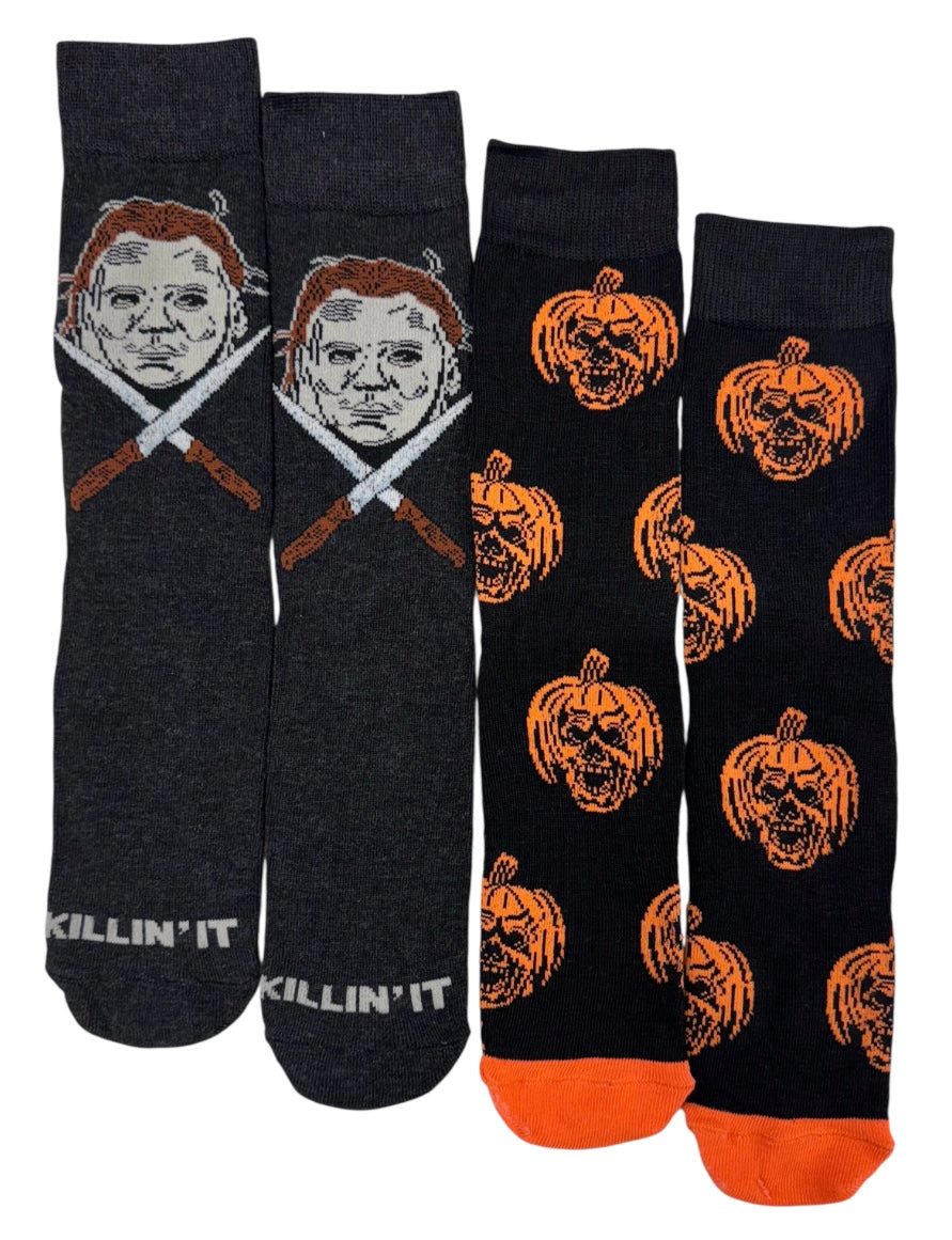 HALLOWEEN II Men’s 2 Pair Of MICHAEL MYERS Socks ‘KILLIN’ IT’ - Novelty Socks And Slippers