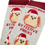 URBAN ECCENTRIC Unisex Hedgehog Christmas Socks ‘SURROUNDED BY FESTIVE PRICKS’ - Novelty Socks And Slippers