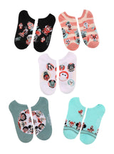 DISNEY 100 Ladies 5 Pair Of No Show Socks Mr. INCREDIBLE, CARL, BAYMAX, ELSA, ALICE IN WONDERLAND - Novelty Socks And Slippers