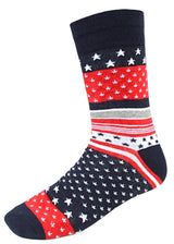 PATRIOTIC SOCKS Men's Socks RED, WHITE & BLUE With Stars All Over PARQUET BRAND - Novelty Socks And Slippers