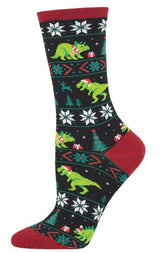 SOCKSMITH Brand Ladies CHRISTMAS DINOSAUR Socks SANTASAURUS REX - Novelty Socks And Slippers