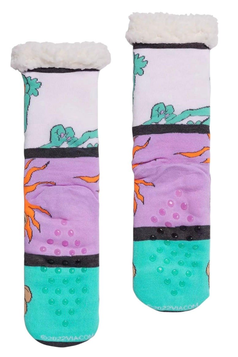 NICKELODEON RUGRATS LADIES SHERPA LINED GRIPPER BOTTOM SLIPPER SOCKS REPTAR, CHUCKIE - Novelty Socks And Slippers