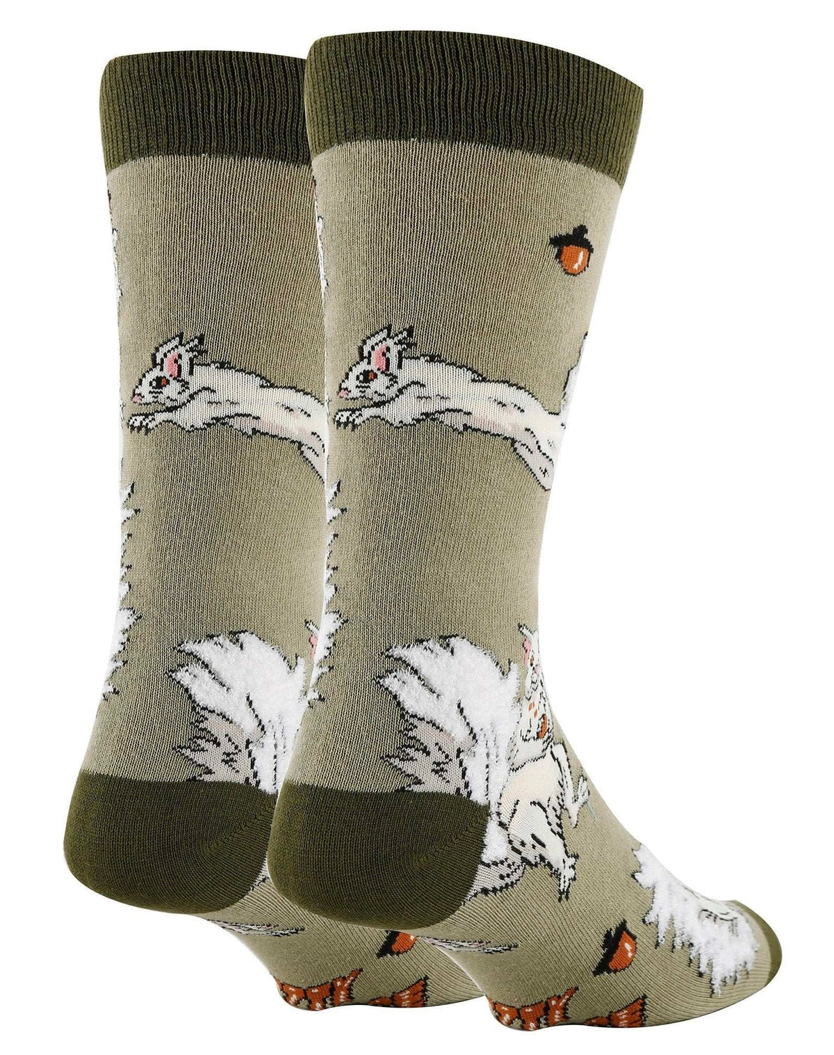 OOOH YEAH Brand Men’s WHITE FOX SQUIRREL Socks With ACORNS ‘NUTTY BUT NICE’ - Novelty Socks And Slippers