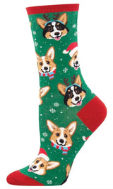 HAPPY PAWLIDAYS Ladies Welsh Corgi Dog Christmas Socks SOCKSmith Brand - Novelty Socks And Slippers