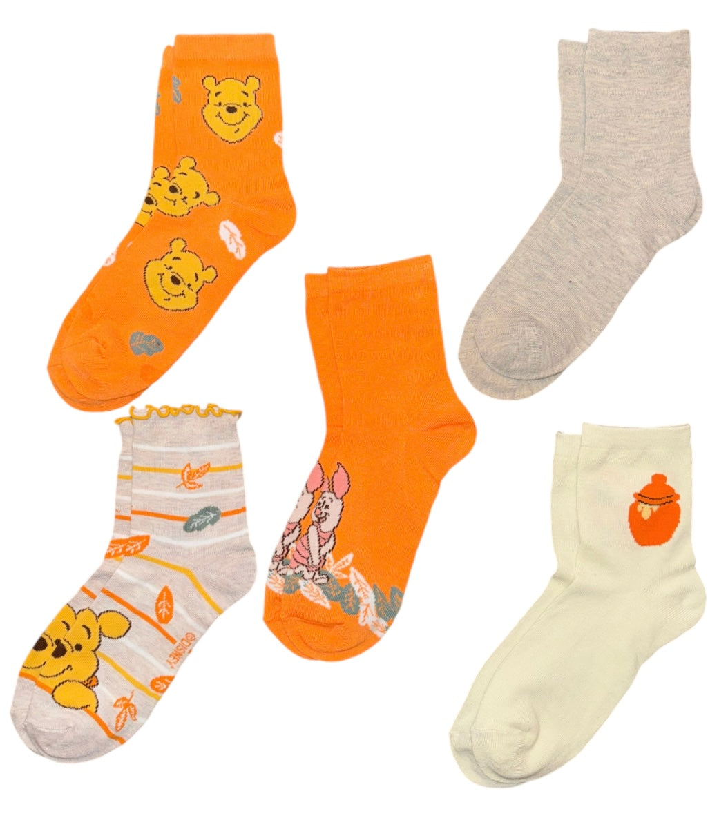 DISNEY WINNIE THE POOH Ladies 5 Pair Of AUTUMN THANKSGIVING Socks PIGLET - Novelty Socks And Slippers