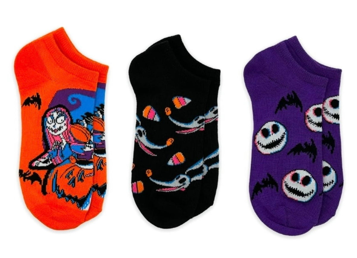 DISNEY NIGHTMARE BEFORE CHRISTMAS Ladies 3 Pair Of No Show Halloween Socks Jack, Sally & Zero - Novelty Socks And Slippers