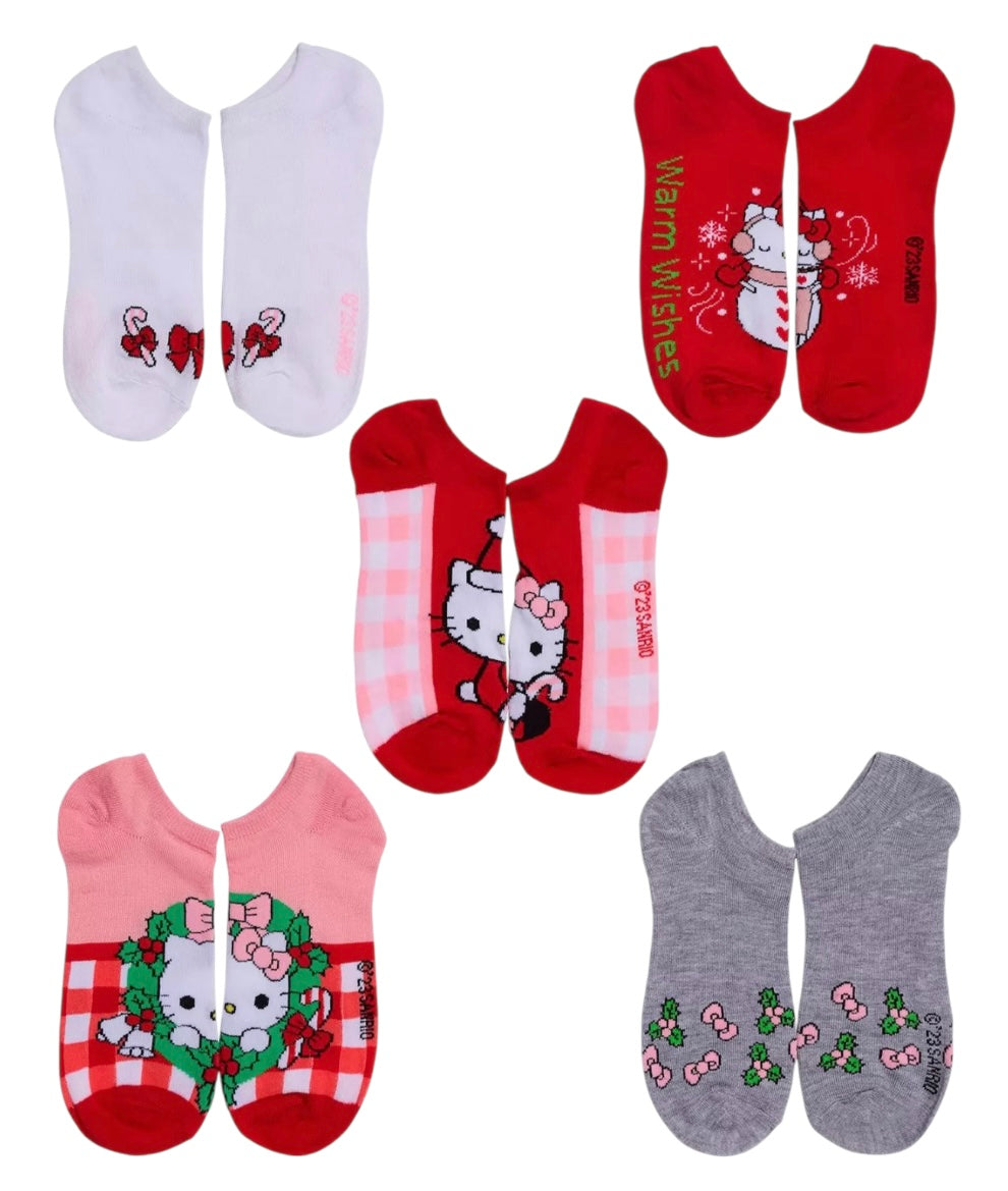 SANRIO HELLO KITTY Ladies CHRISTMAS 5 Pair Of No Show Socks ‘WARM WISHES’ - Novelty Socks And Slippers