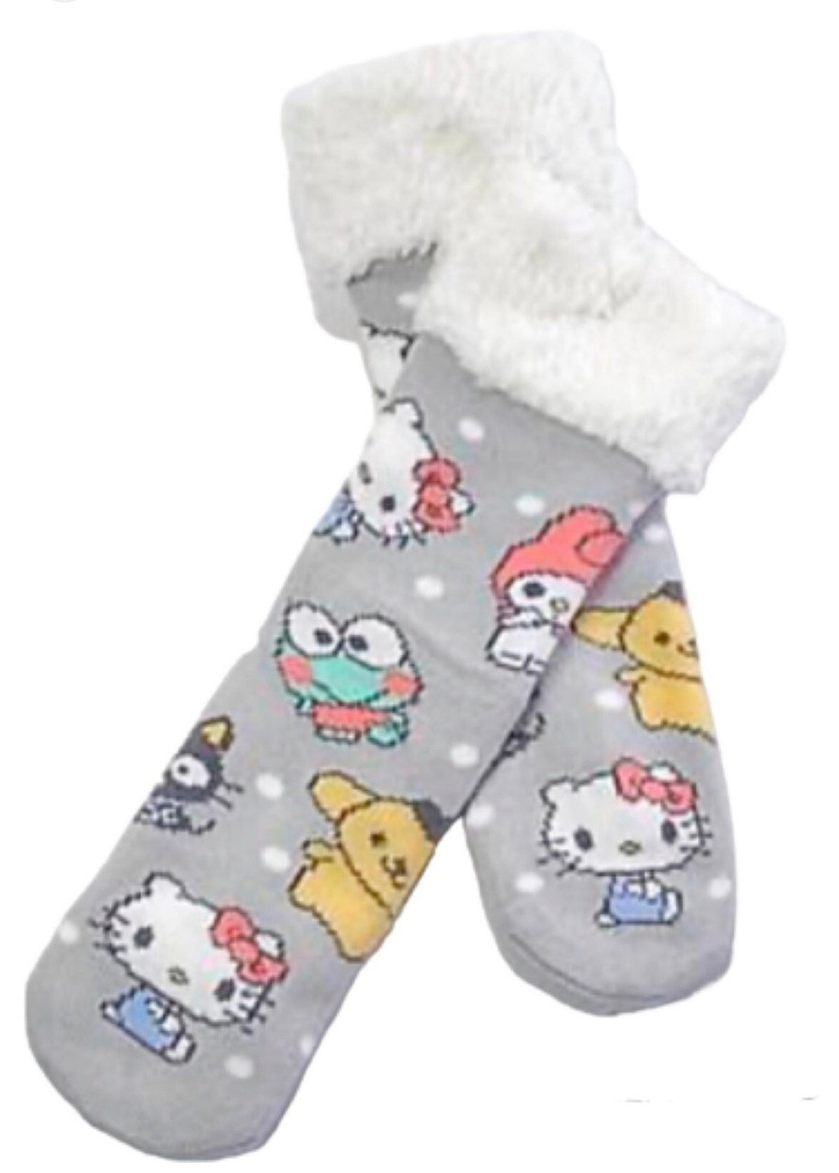 SANRIO HELLO KITTY Ladies Sherpa Lined Gripper Bottom Slipper Socks With KEROPPI, MY MELODY, PURIN - Novelty Socks And Slippers