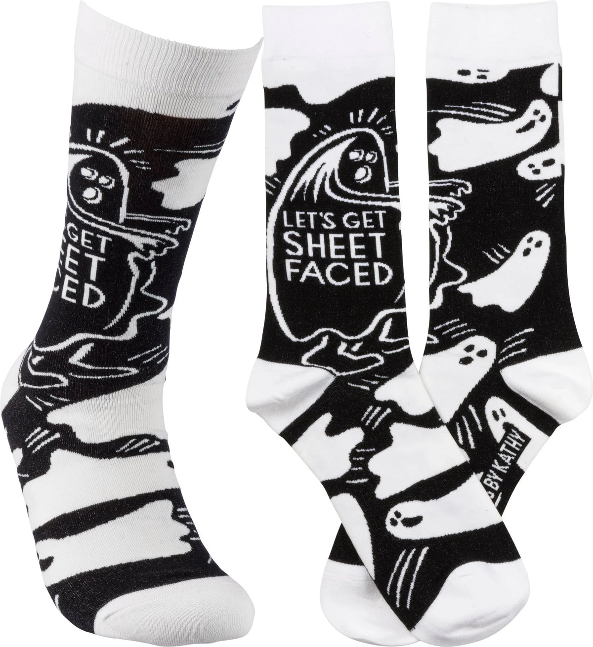 LET’S GET SHEET FACED Adult Unisex Halloween Socks Primitives By Kathy Brand - Novelty Socks And Slippers