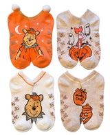 Disney Winnie The Pooh Ladies 4 Pair Of Holiday Thick No Show Gripper Bottom Slipper Socks (Choose Holiday)
